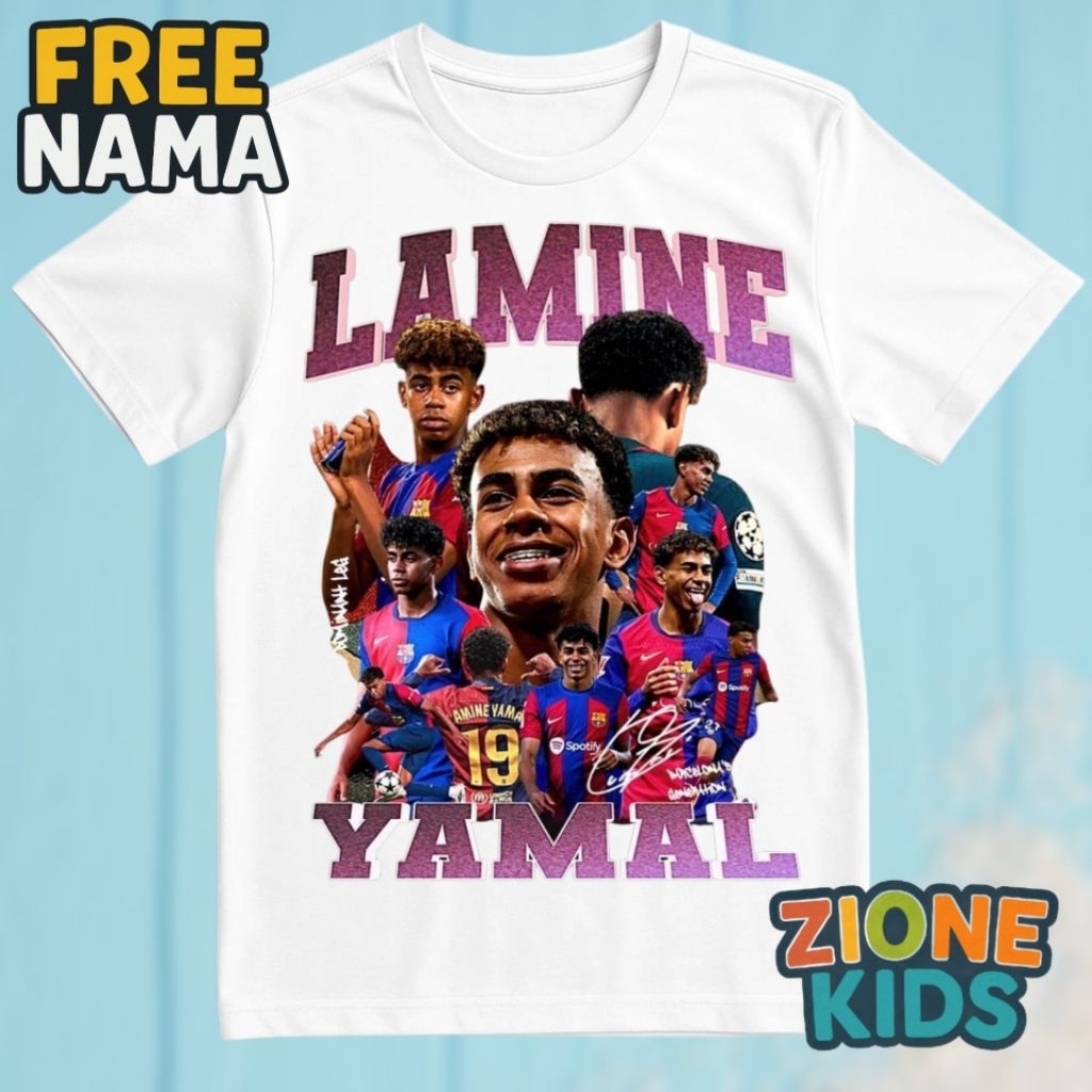 Kaos Anak LAMINE YAMAL – Baju Bola Anak Barcelona Terbaru Desain Keren Zione Kids