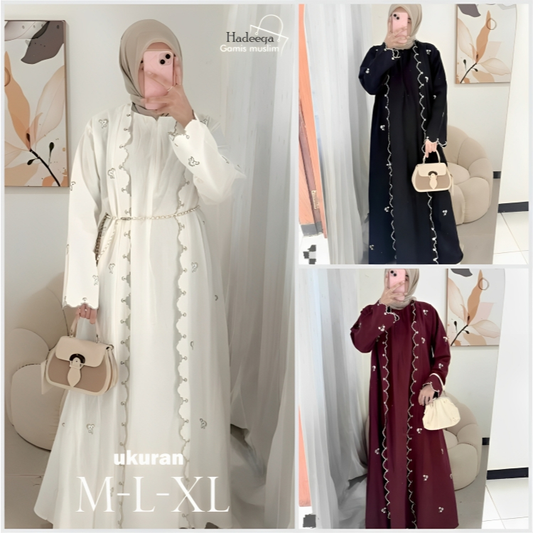 𝐇𝐚𝐝𝐞𝐞𝐪𝐚 GAMIS MUSLIM DRESS BORDIR PREMIUM MOTIF BUNGA GAMIS JUMBO CERUTI FULL FURING TERBARU 2025