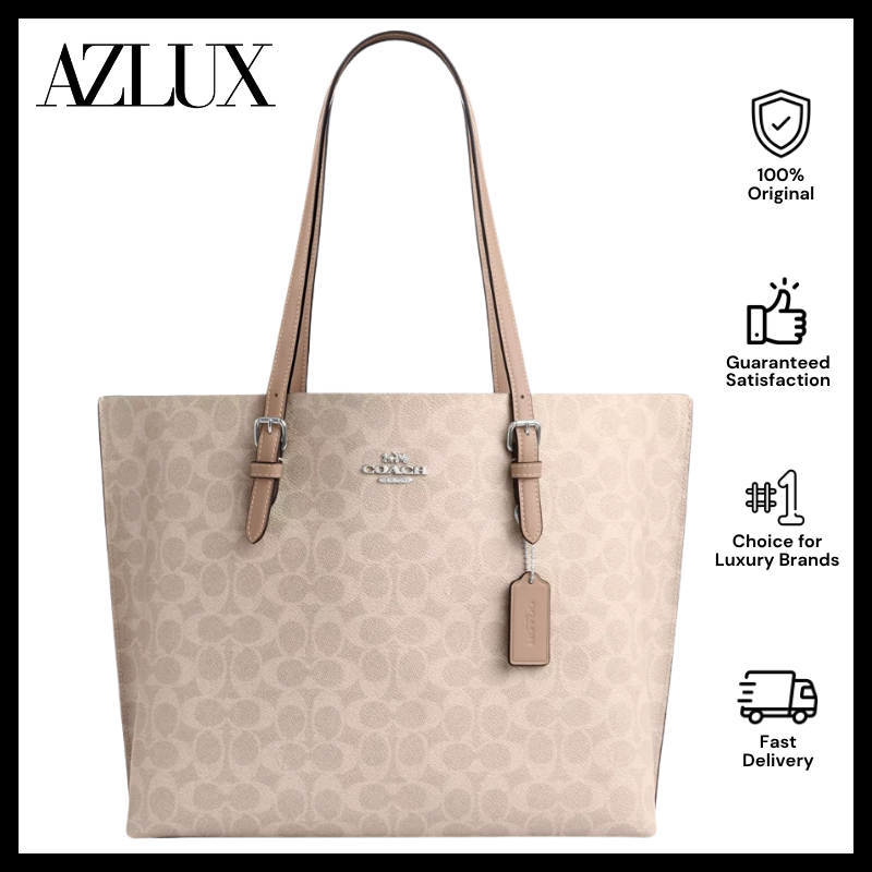 Coach Mollie Tote Bag In Signature Canvas Silver/Sand/Taupe