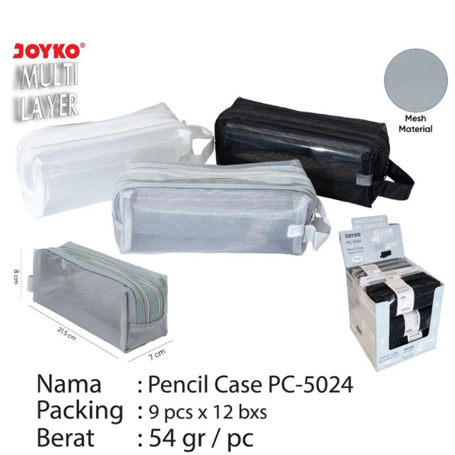 

Zipper Pencil Case PC5024 Multi Layer warna Hitam Putih Abu / Tempat pensil Sleting Pc 5024 / Tempat Alat Tulis Joyko Pc-5024 Colour