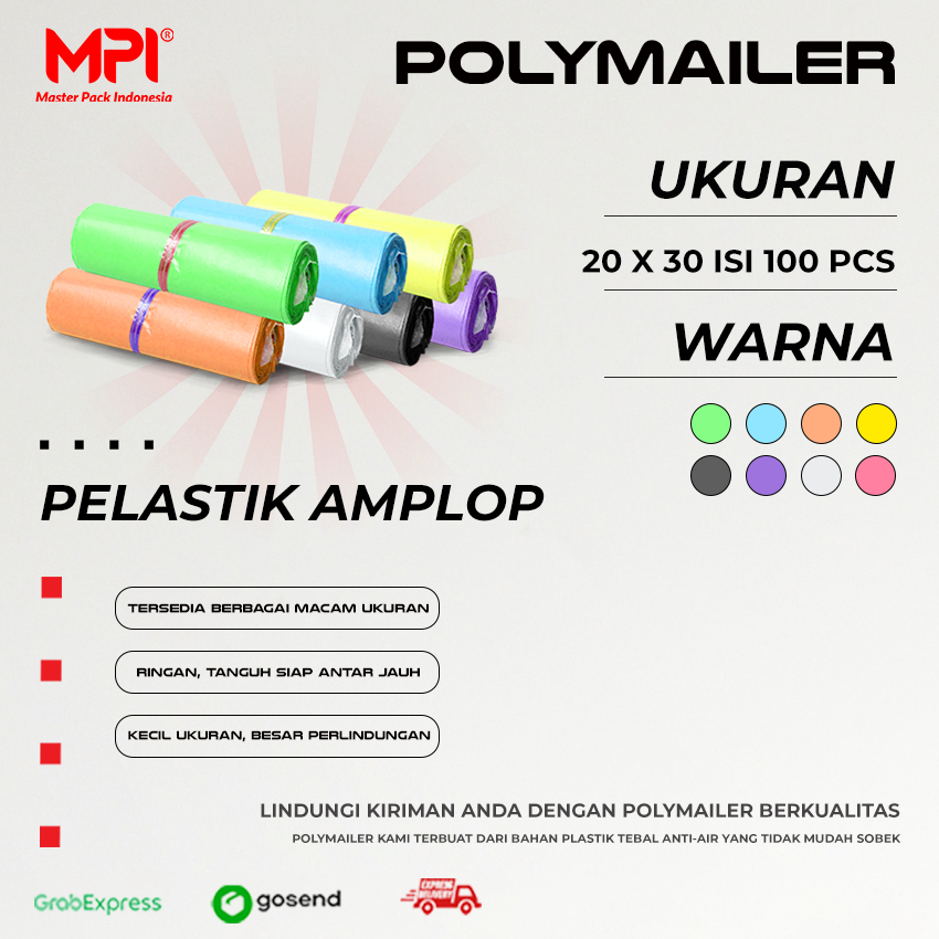 

MPI POLYMAILER - KANTONG AMPLOP 20X30CM WARNA WARNI - POLYMAILER OLSHOP LDPE ISI 100