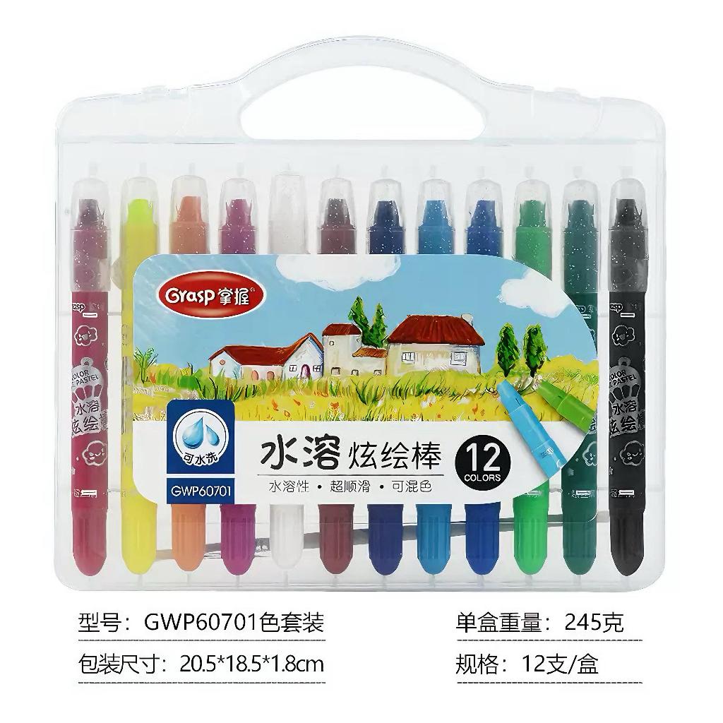 

【 Free Brush】Crayon Grasp 12 Warna Crayon Mata Sedang Silky Crayon Water Soluble Crayon Warna Cerah Tidak Mengotori Tangan