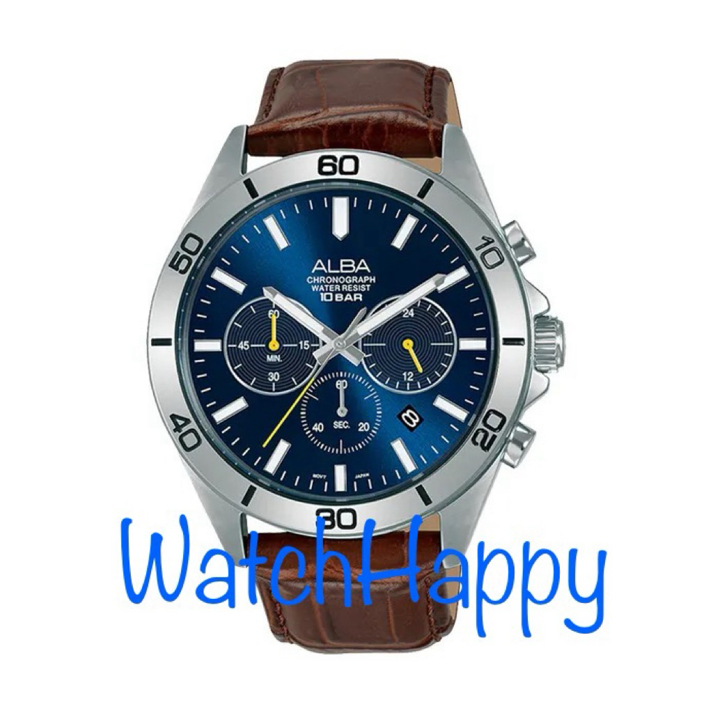 JAM TANGAN ANALOG PRIA ALBA AT3H31X1 / AT3H31 / AT3H31X QUARTZ MOVEMENT CHRONOGRAPH BLUE DIAL LEATHE