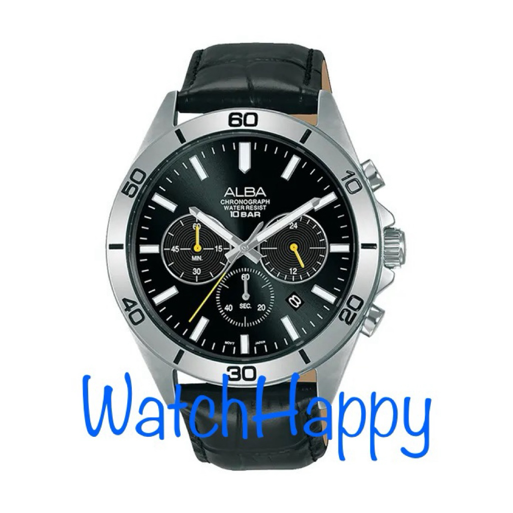 JAM TANGAN ANALOG PRIA ALBA AT3H33X1 / AT3H33 / AT3H33X BLACK DIAL QUARTZ CHRONOGRAPH LEATHER BLACK 