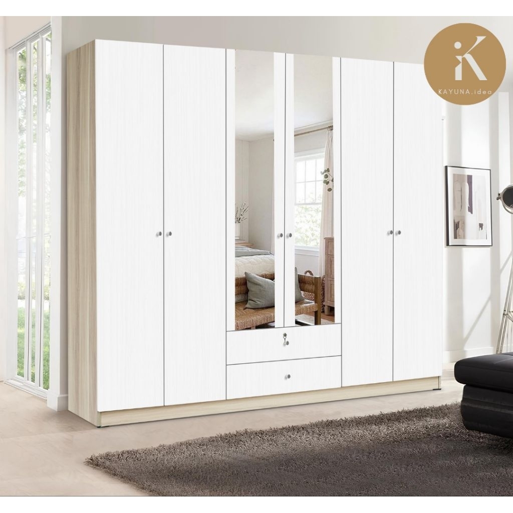 KAYUNA.idea Morris Lemari 6 Pintu / Lemari Pakaian 6 Pintu /Lemari Baju/ Lemari Kayu 6 Pintu /Lemari