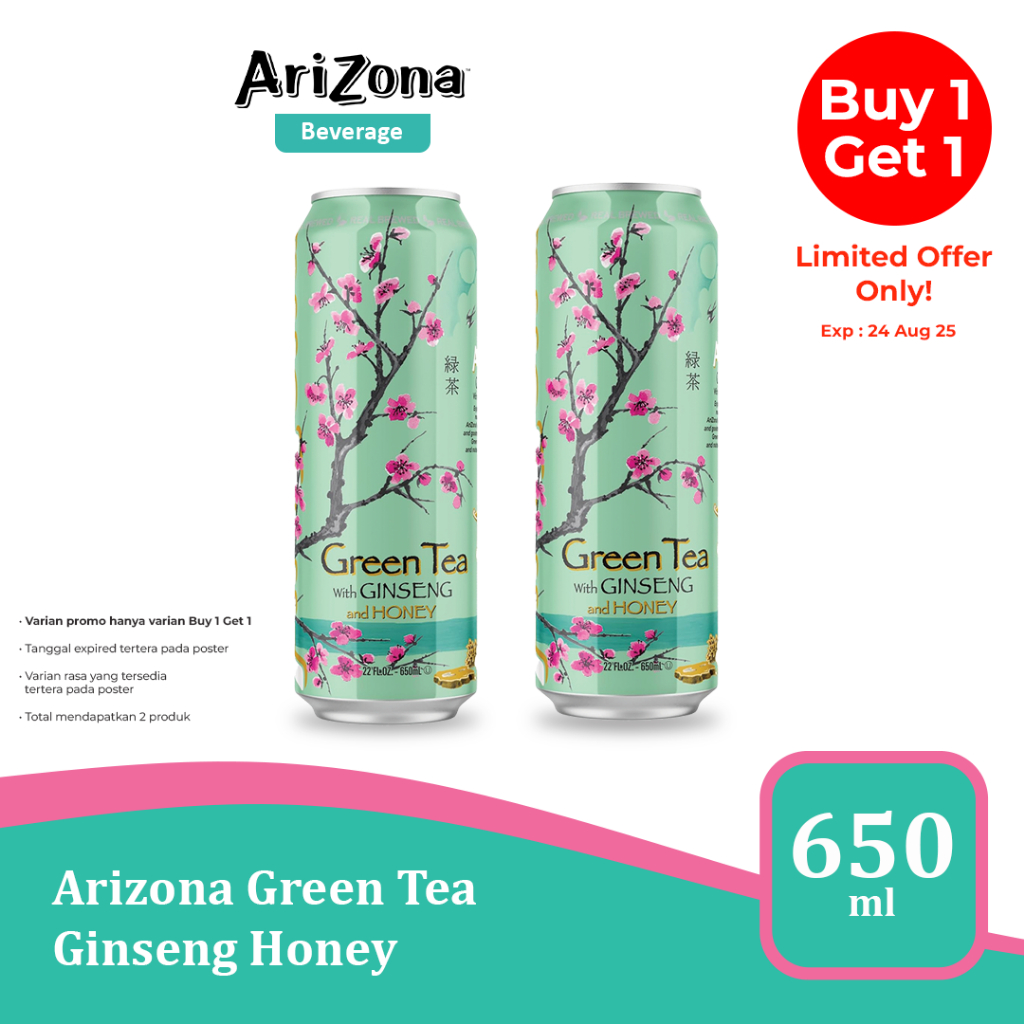 

Arizona Green Tea with Ginseng and Honey 23 oz - Minuman impor USA