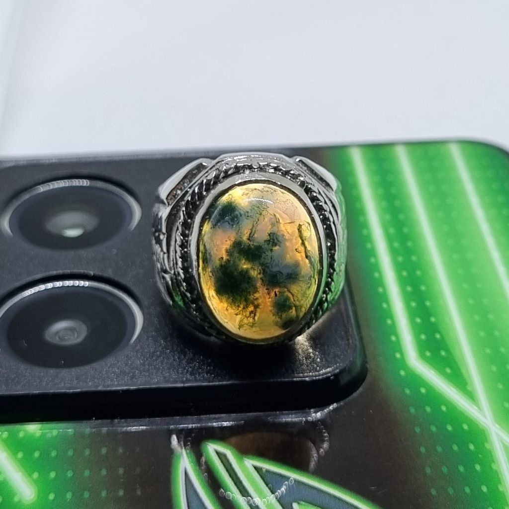 Cincin Batu Lumut Hijau Kristal Tembus / Lumut Suliki / Rings Cincin Pria. Est. Dim 16mm - 18mm( ran