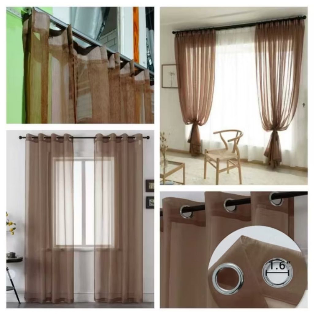 Vitrase gorden coklat polos puring gorden jendela panjang Tirai jendela aesthetic Tile Hordeng Gorde