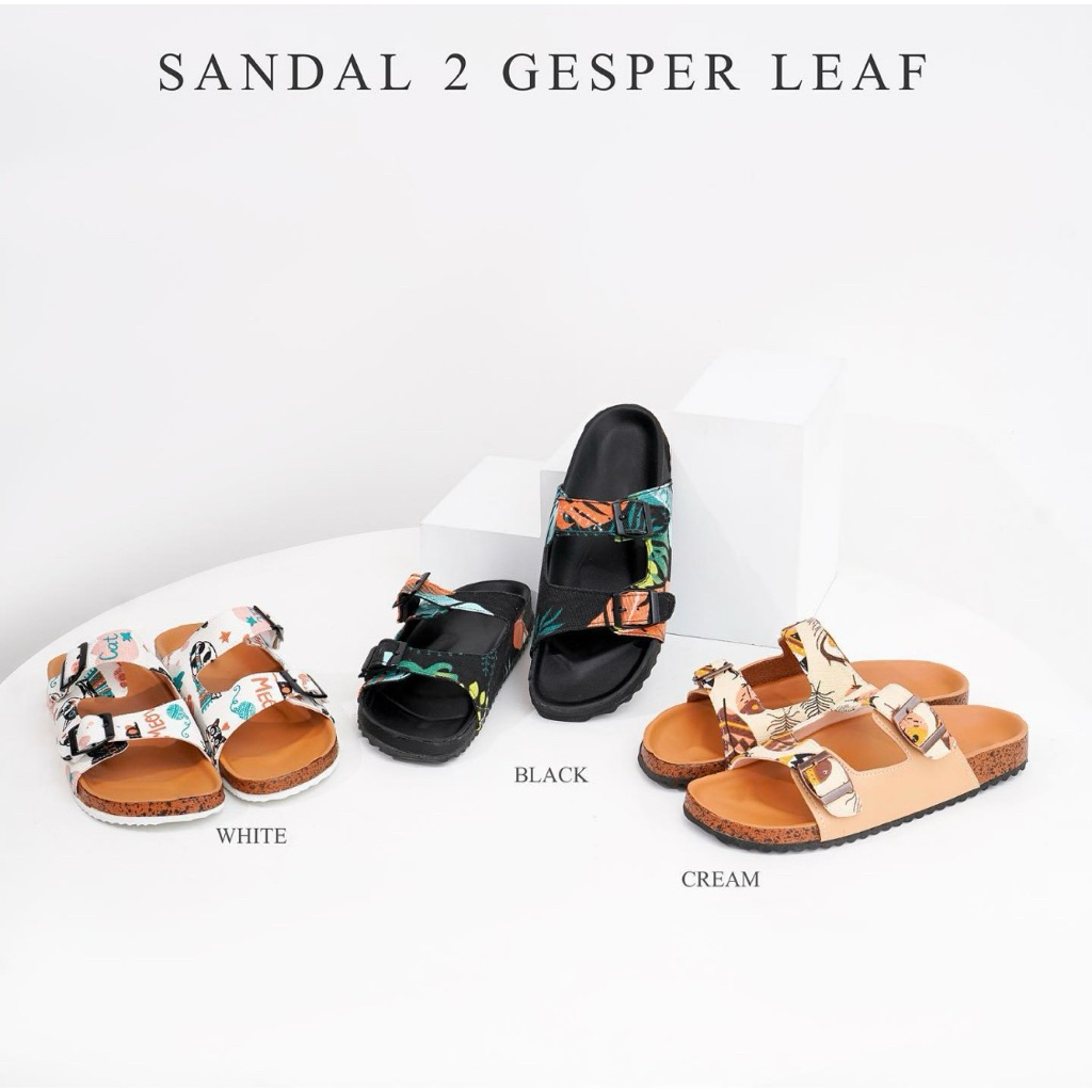 ✨Sandal Wanita Terbaru Motif Daun | Sandal Dua Gesper MIRIP BIRKENSTOCK | Sandal Flip Flop Cewek Kek
