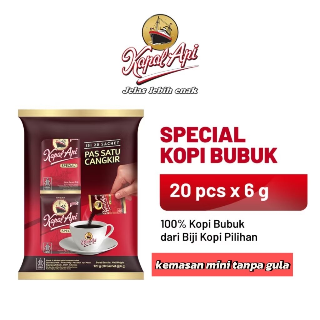 

Kapal api mini 6gram x 20 sachet tanpa gula