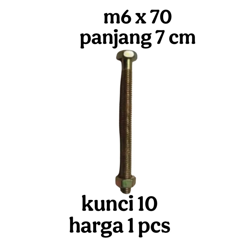 Baut10 7cm/baut mur kuning hexagonal m6 x 70mm panjang 7cm/ 1pcs