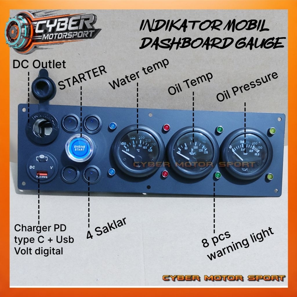 Indikator gauge analog classic gauge mobil universal add on speedometer cluster Water temperature oi