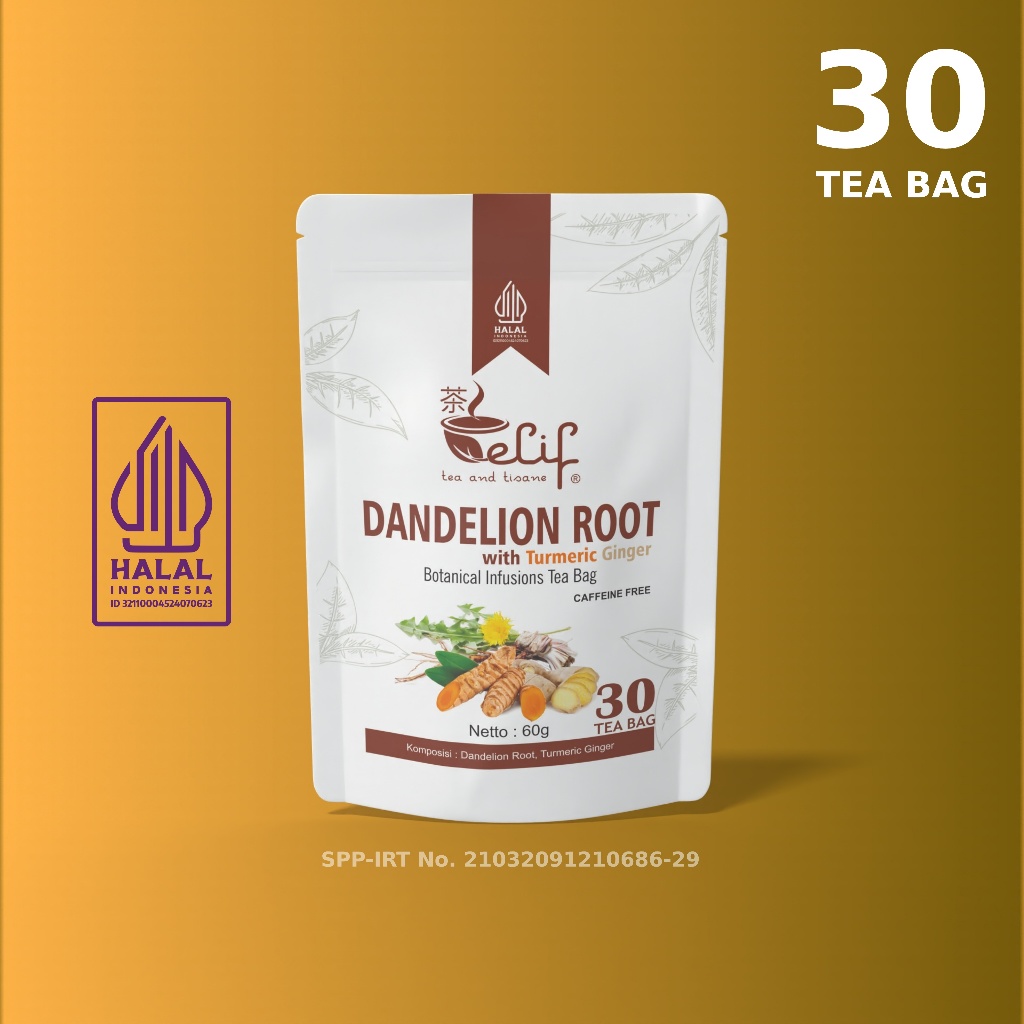 

ELIF TEA AND TISANE Dandelion Root Turmeric Ginger Tea | Teh Akar Dandelion Jahe Kunyit | 30 Tea Bag