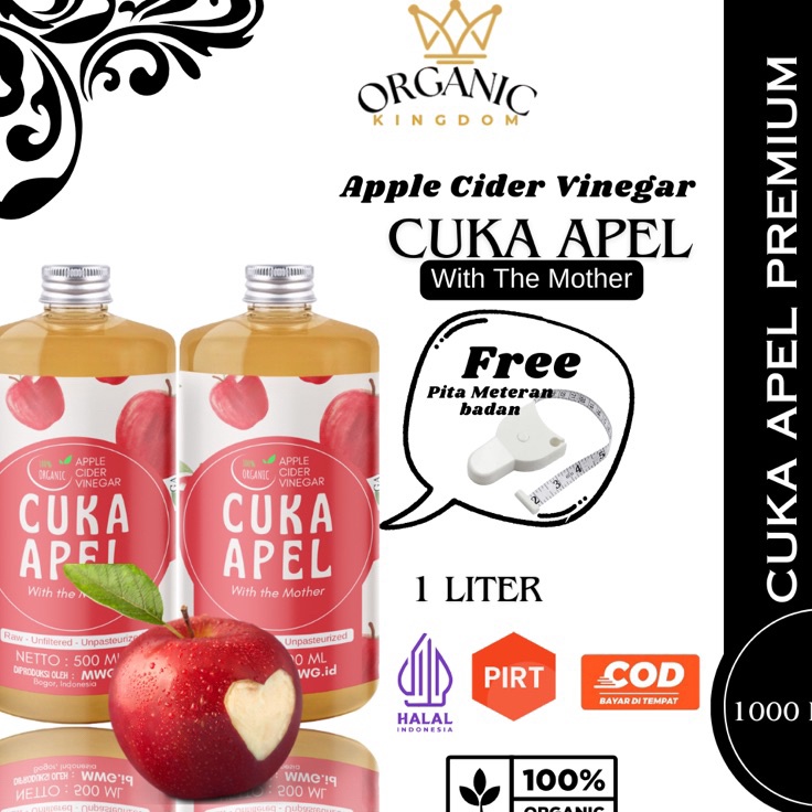 

1 liter Cuka Apel Organic Apple Cider Vinegar Keto Diet Detox Pelangsing Penurun Berat Badan