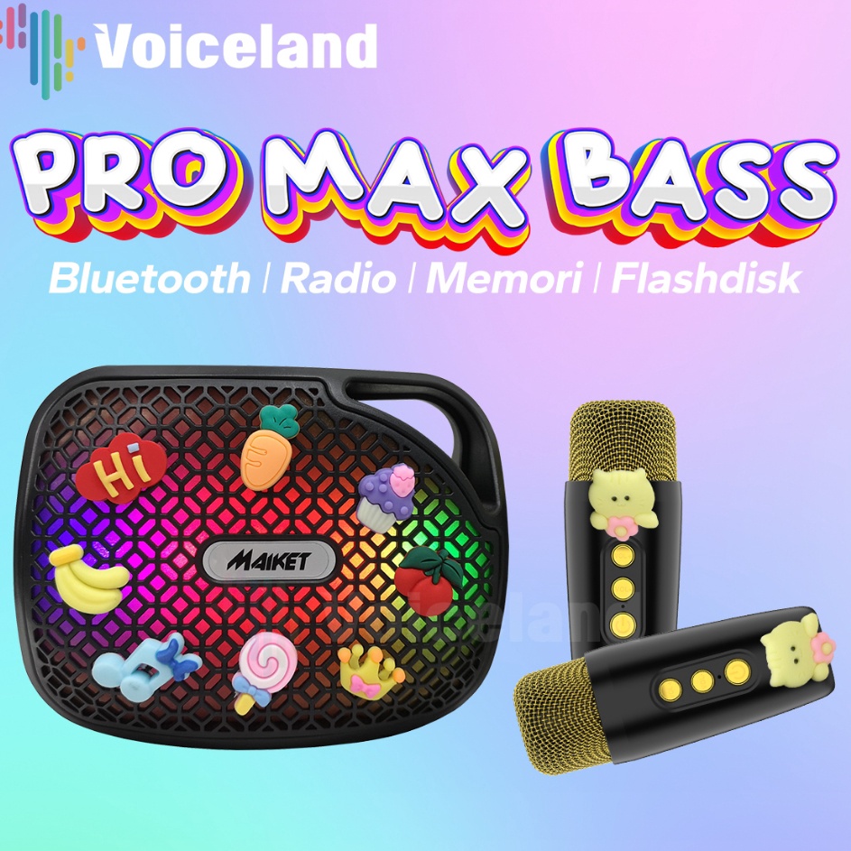 PRO MAX BASSSpeaker Bluetooth Karaoke 2 Mic Wireless Tanpa Kabel Super Bass Robot Mainan Anakanak Sa