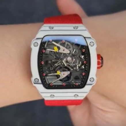 JAM TANGAN 27-02 WHITE NTPT CARBON CASE 43MM RED NYLON STRAP RM 27-02 TOURBILLON RED RM NADAL 27