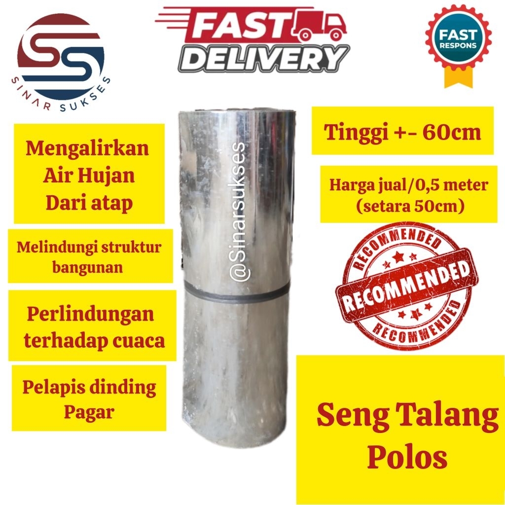 Seng Talang Polos Anti Karat Tinggi Lebar 60cm (Harga/0,5 meter atau 50cm) / Seng Talang Air 60 cm/ 
