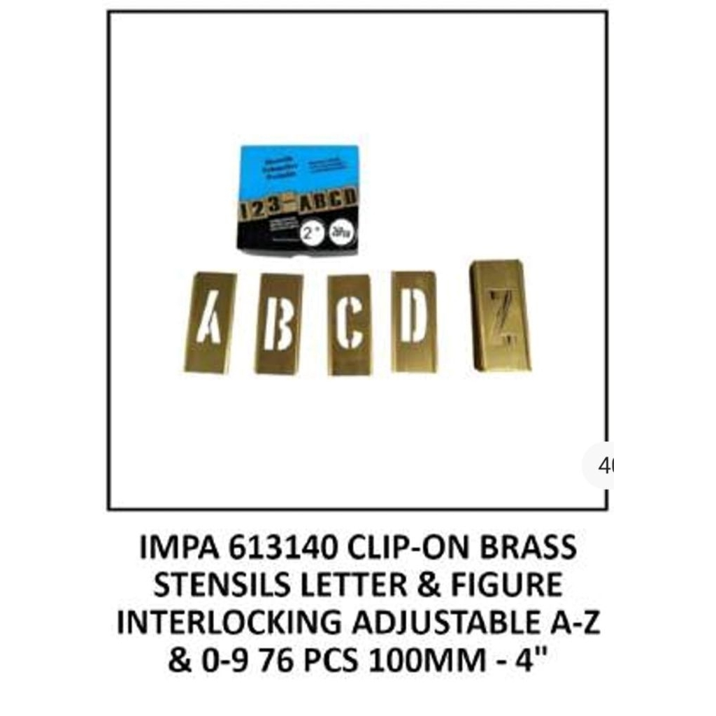 

impa 613140 Clip on brass stensil letter & figura