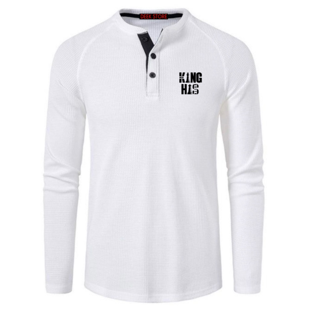 Kaos Lengan Panjang waffle knit /kaos kancing panjang waffle terlaris/kaos kancing pria sablon king/