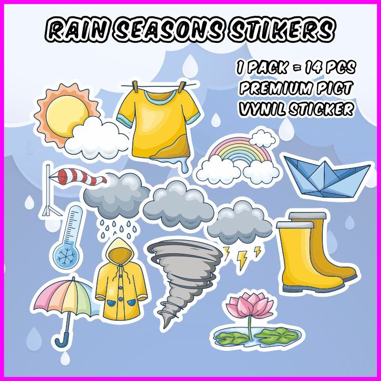 

[1 pack] Rain Season Sticker -Sticker Aesthetic Dekorasi Jurnal / Scrapbook / Diary / Laptop / Koper