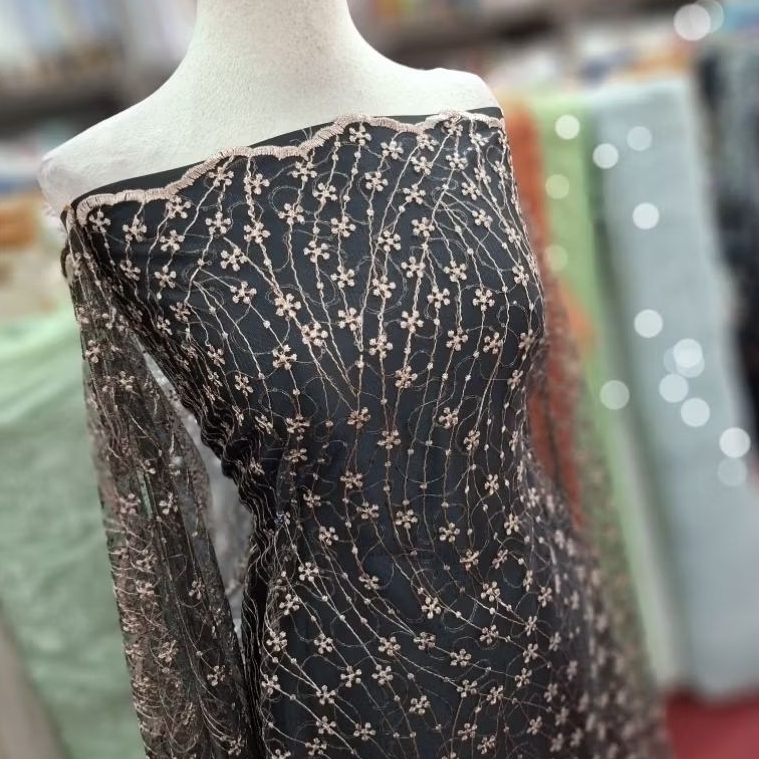 Tulle bordir payet bordir bunga kecil - Mediantsm