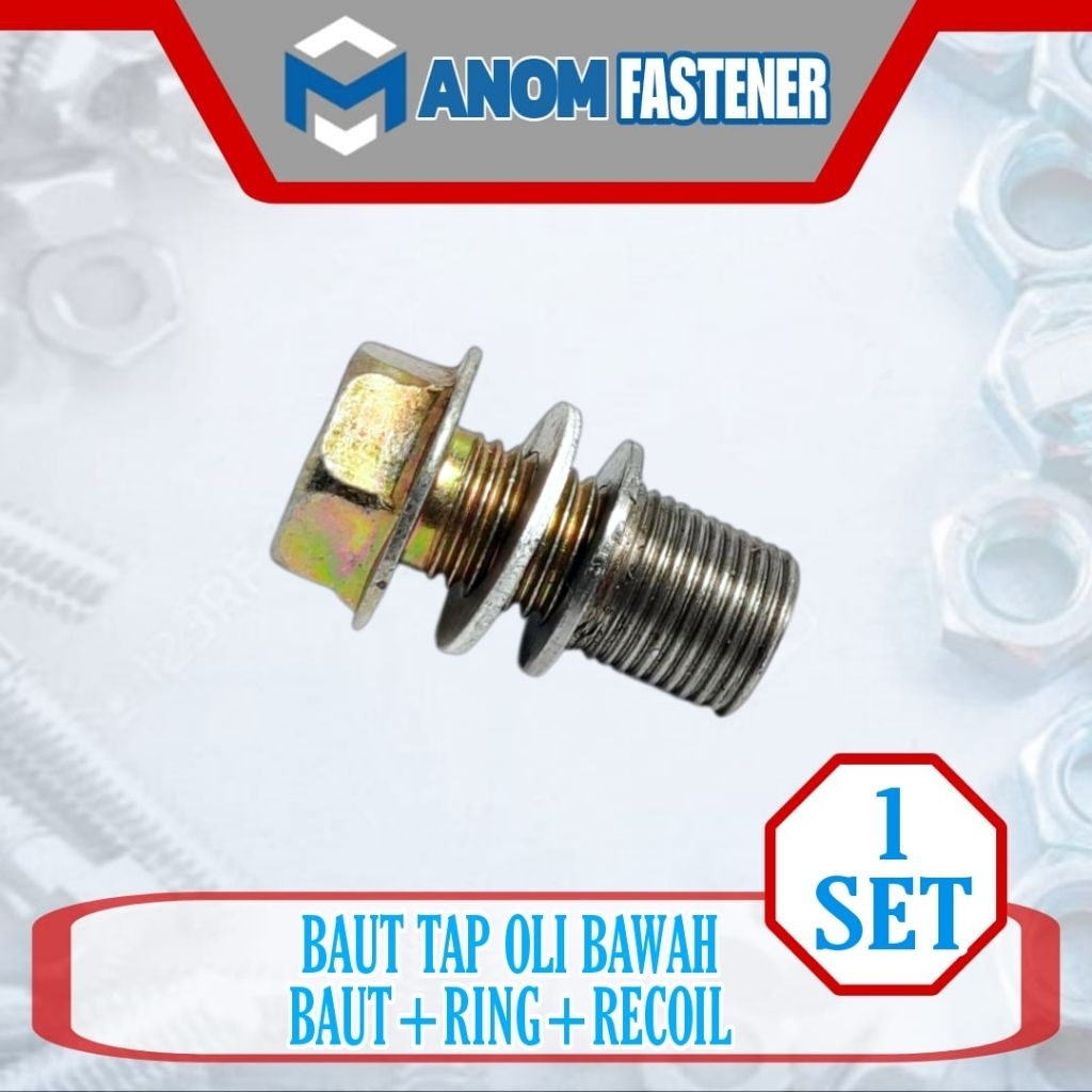 Bos drat sok drat m12-m14, Baut oli m12x1.5 kunci 17 mm, 1 paket( baut+ring+sok drat)