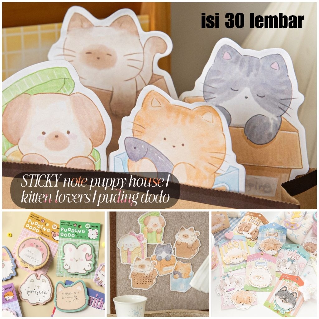 

30 Lembar Sticky Note Lucu | Pudding Dodo | Kitten Lovers & Puppy House MM-3D KItten