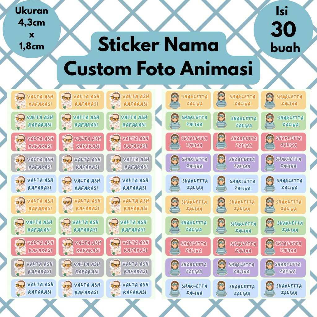 

Sticker Nama Sheet Pack Custom Foto Vinyl Kiss Cut Tahan Air - 2 Lembar