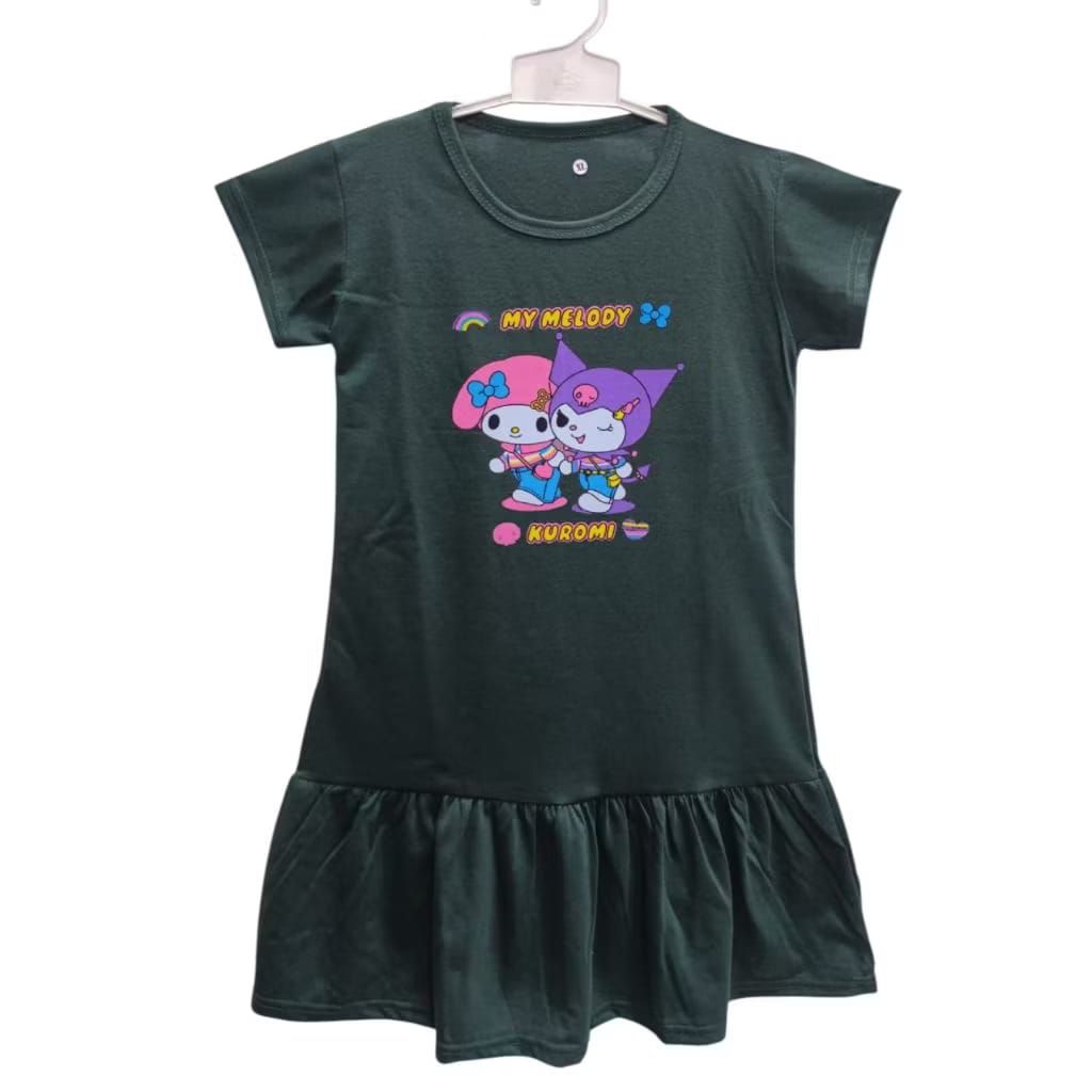 dress anak kerut bawa terbaru melodi dan kuromi usia 2-9 tahun//dress anak kerut bawa terbaru melodi