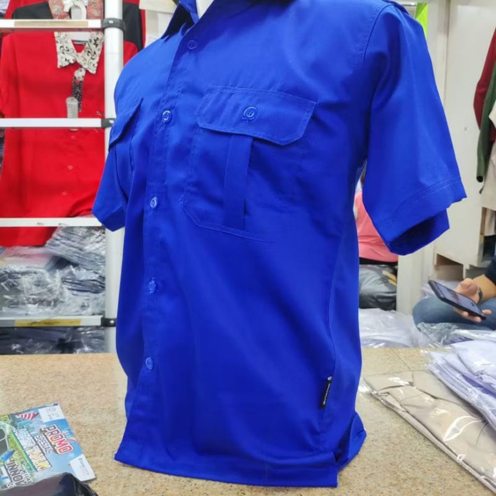 Kemeja PDL Polos Lengan Pendek/Kemeja PDL Pria Warna Biru muda Telor asin/Kemeja Seragaman Pabrik