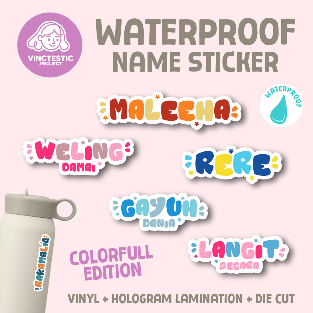 

Sticker Label Nama Hologram Waterproof - Colorfull Edition - Anti Air Vinctestic