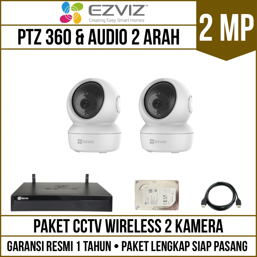 PAKET CCTV EZVIZ 2MP 4 CHANNEL 2 CAMERA CAMERA WIFI CCTV WIRELESS