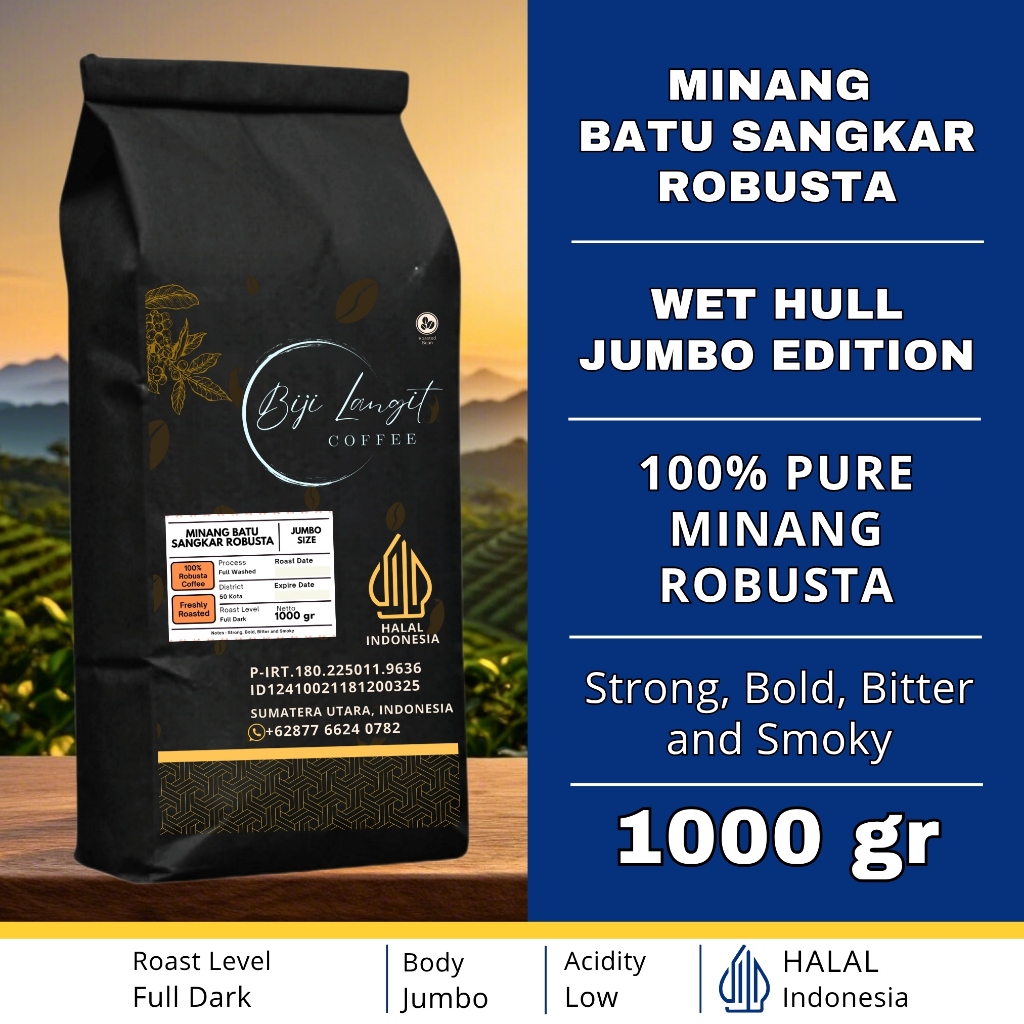 

1000-gram-Biji-Kopi-Minang-50 Kota-ROBUSTA-JUMBO-Grade-100%-Pure-ROBUSTA-Coffee-Bean