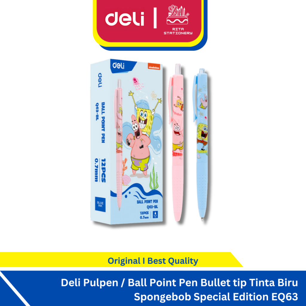 

Deli Pulpen / Ball Point Pen Bullet tip Tinta Biru Spongebob Special Edition EQ63 eceran satuan