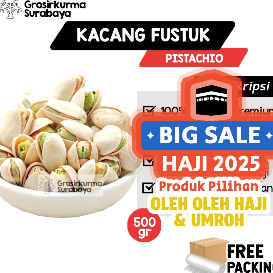 

New Kacang FUSTUK 5gr Pistachio Ketawa Renyah Gurih Untuk Suplemen MPASI Booster Promil Oleh oleh Haji