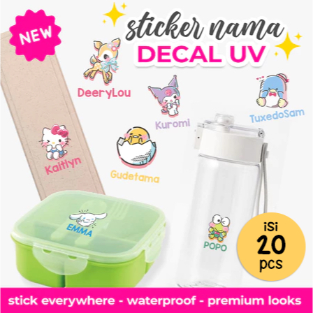 

Stiker Nama Decal UV Sticker Tato Custom Nama Sticker Decal Label Anak Sanrio Lucu UV DTF Timbul Glossy Waterproof