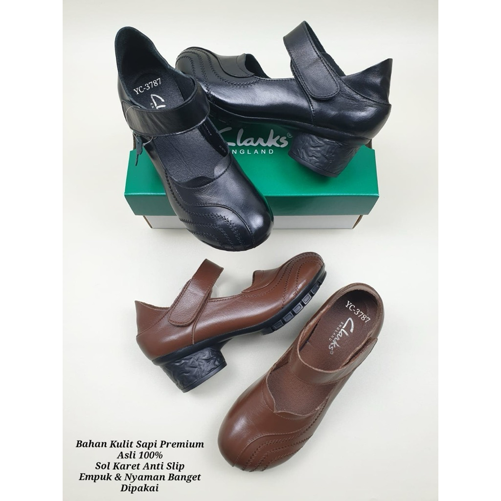 Sepatu Clarks YC-3787 Strap Block Heels 5cm Wanita Cewek