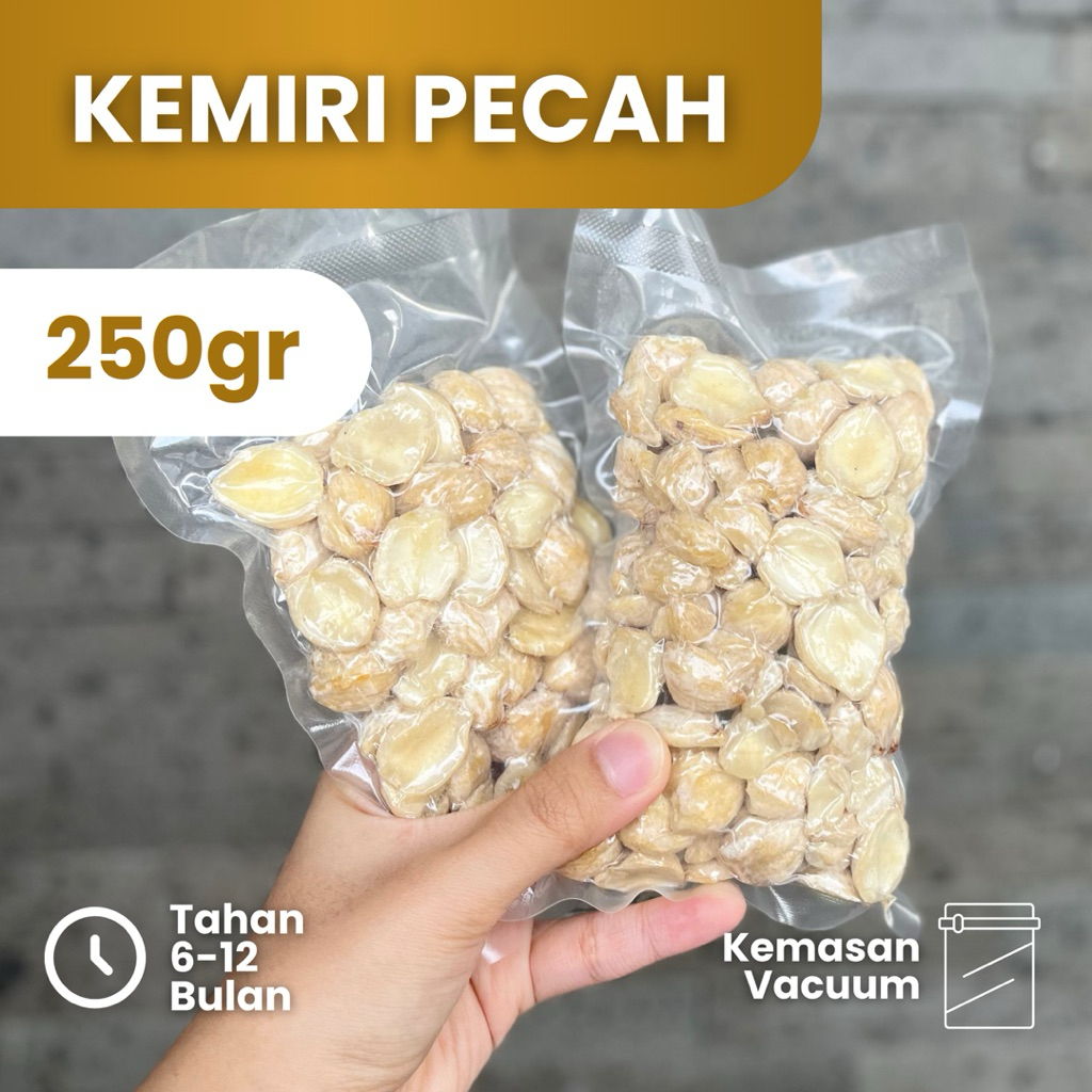

Kemiri Pecah / Keping NTT 250gr | Kering, Vacuum, Siap Masak - Fresh & Higienis