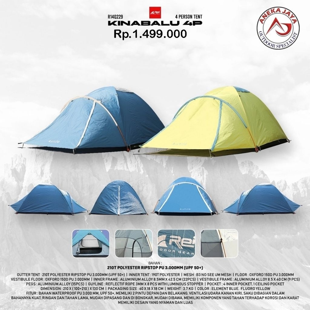 Tenda Camping Kinabalu Kapasitas 4 Orang Arei