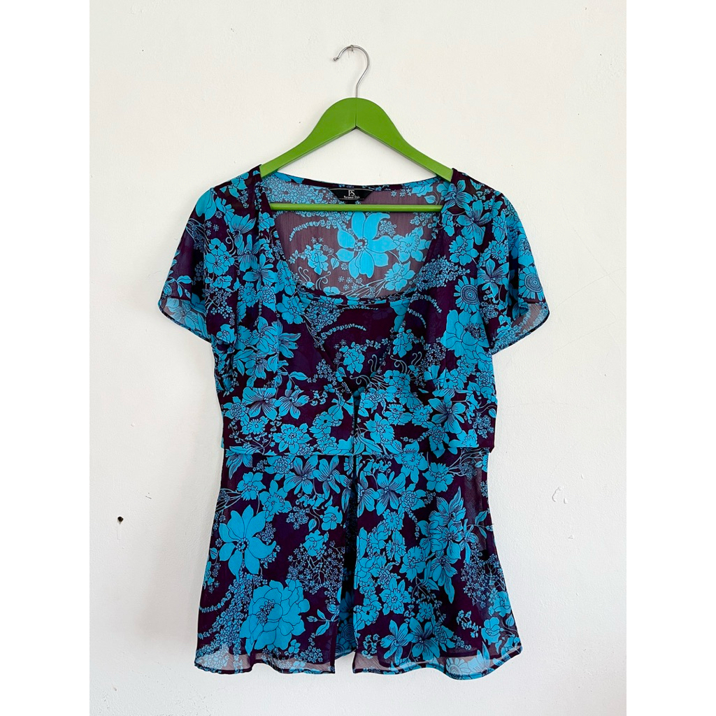 PS Chiffon Blouse Floral Biru + inner