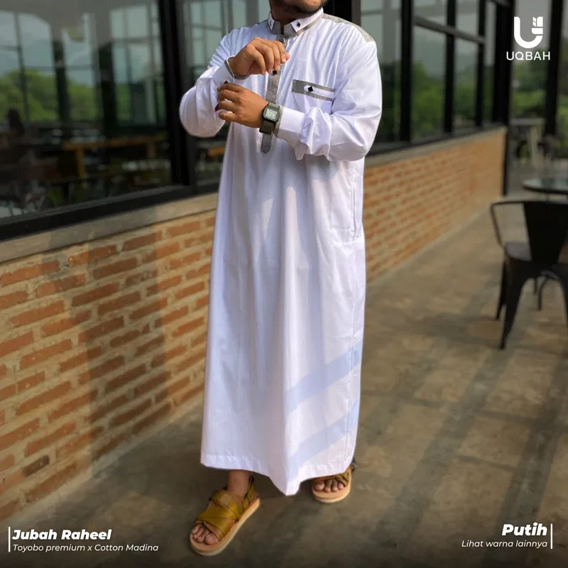 Gamis Jubah Pria Dewasa Raheel by Uqbah Lengan Panjang dengan Manset Polos Kantong Resleting