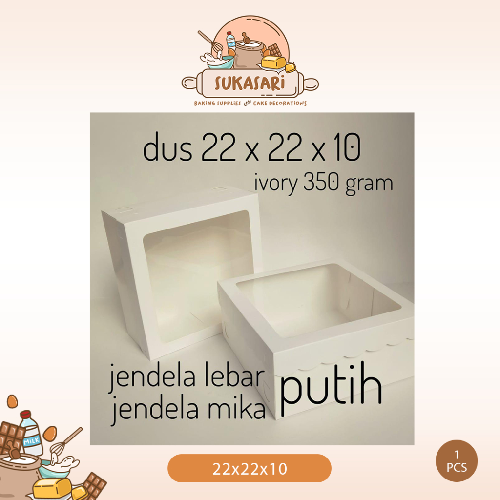 Dus ivory Mika 22x22x10 Cake Box dus Kue Putih ekonomis