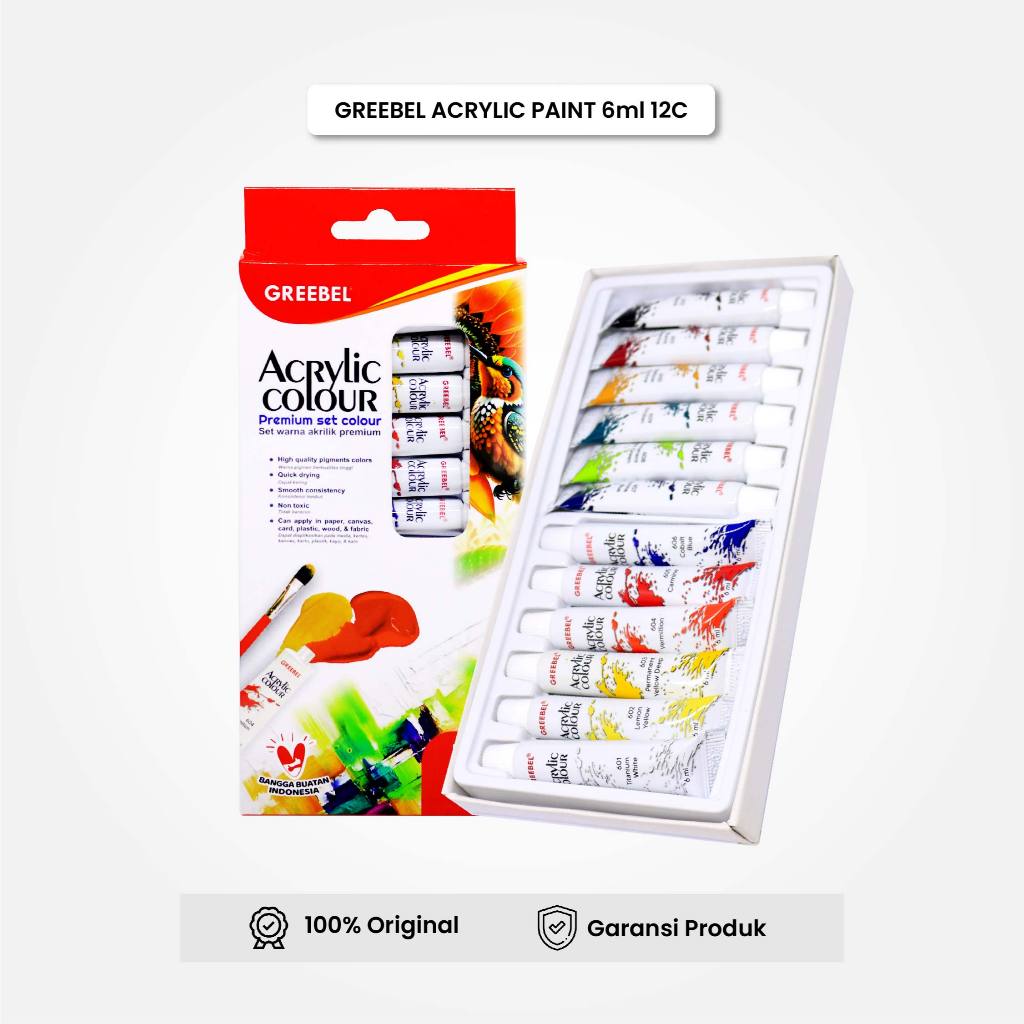 

GREEBEL Cat Lukis Akrilik / Acrylic Paint Color 12 Warna X 6 ML Cat Melukis Akrilik Cat Lukis Kanvas