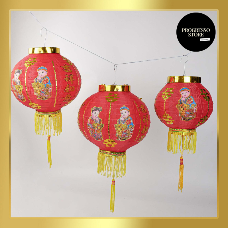 2PCS LAMPION KAIN IMLEK GONG XI HANGING LENTERA LANTERN IMLEK BULAT LIPAT GANTUNG MERAH 60CM MOTIF G