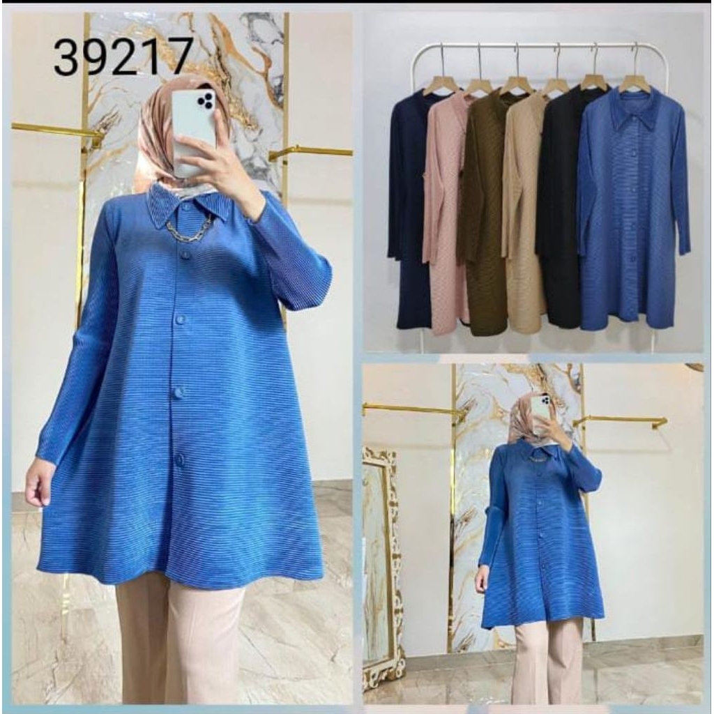 Tunik kaos plisket import Oversized busui full kancing