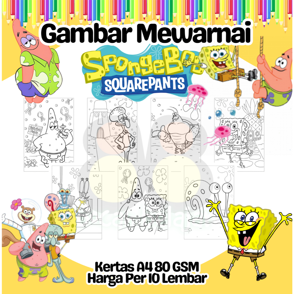 

10 Lembar Kertas Gambar Mewarnai Ukuran A4 Tema SPONGEBOB SQUAREPANTS Termurah - Anak Anak TK SD PAUD Remaja