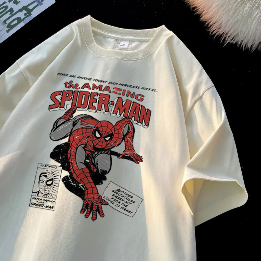 STAG Modis Kemeja lengan pendek bermotif Spider-ManT-Shirt 100% Cottonbaju kaos oversize priaKaos Le