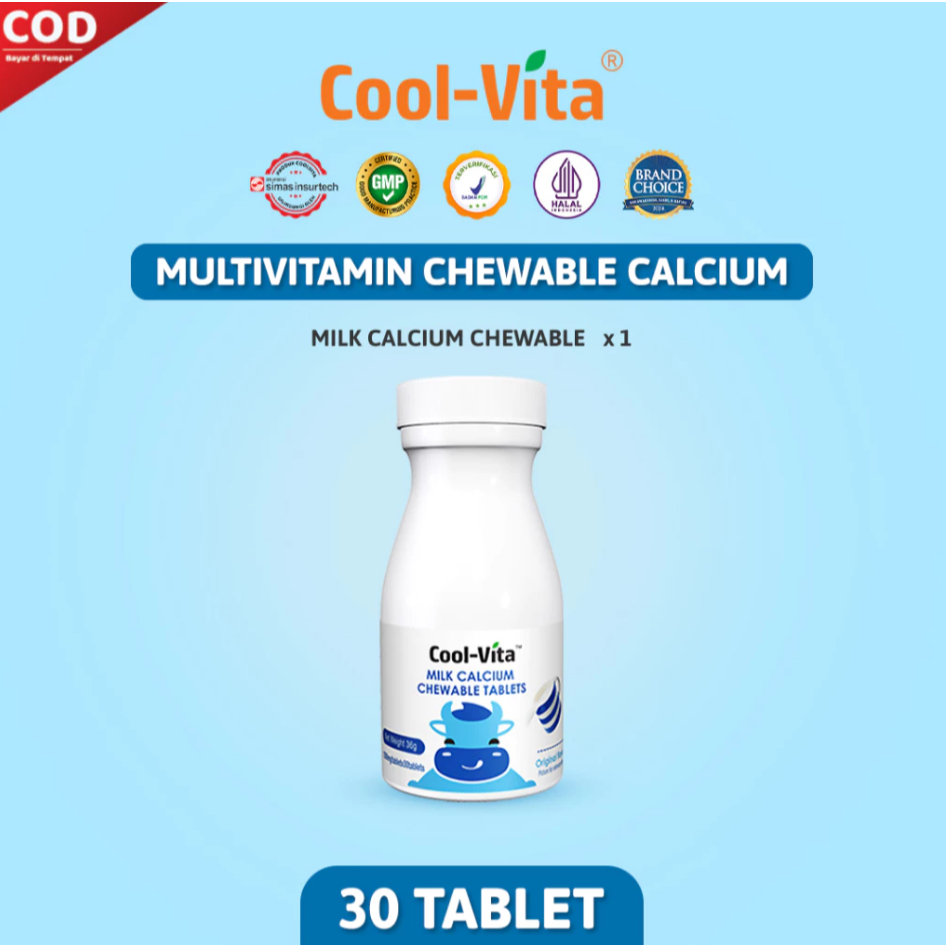 CoolVita Peninggi Badan Permen Kalsium Rasa Original 1 Botol Isi 30 Tablet