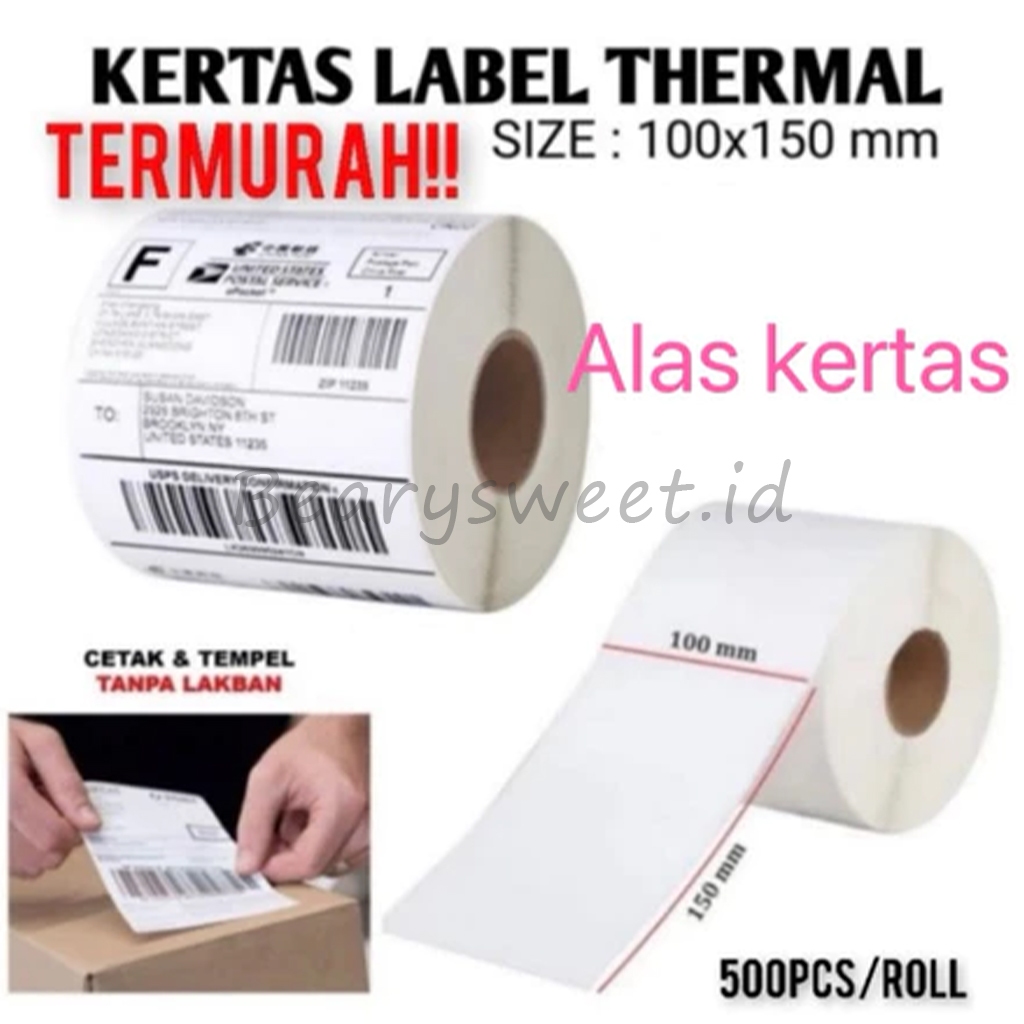 

Label kertas resi stiker thermal 100x150 500pcs Roll Murah
