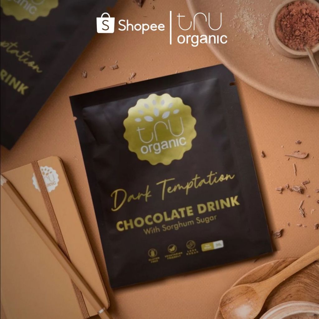 

(1 Sachet) TRUorganic Chocolate Dark Temptation - Minuman Cokelat Rendah Kalori dengan Gula Sorghum